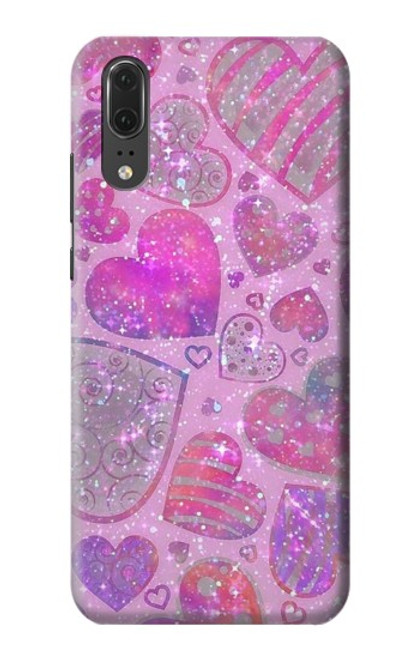 S3710 Coeur d'amour rose Etui Coque Housse pour Huawei P20