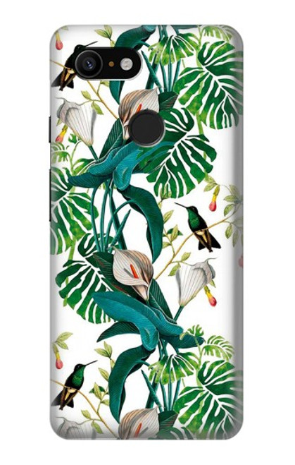 S3697 Oiseaux de la vie des feuilles Etui Coque Housse pour Google Pixel 3