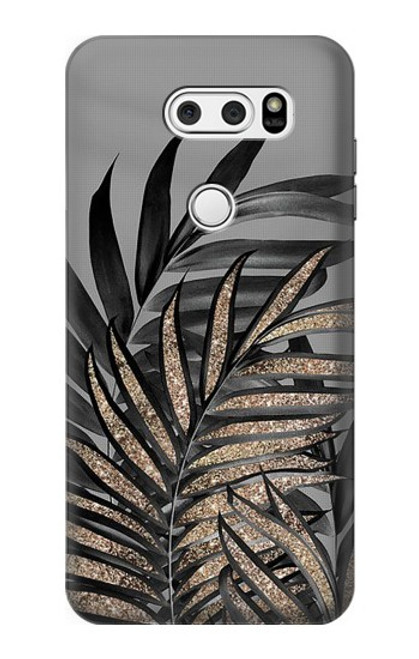 S3692 Feuilles de palmier gris noir Etui Coque Housse pour LG V30, LG V30 Plus, LG V30S ThinQ, LG V35, LG V35 ThinQ