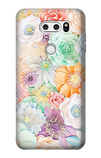 S3705 Fleur florale pastel Etui Coque Housse pour LG V30, LG V30 Plus, LG V30S ThinQ, LG V35, LG V35 ThinQ