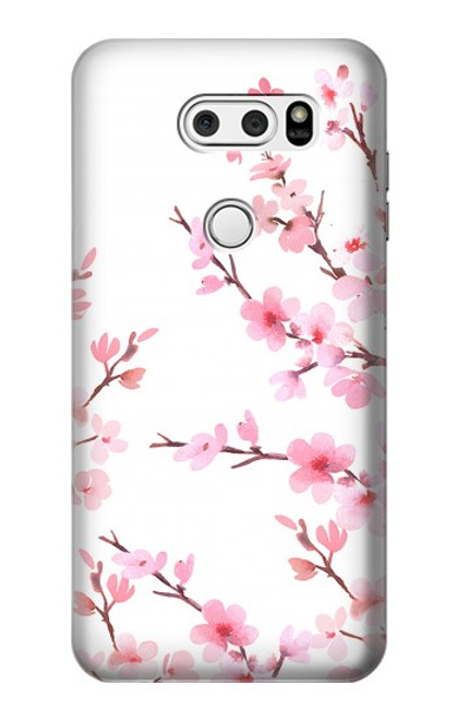 S3707 Fleur de cerisier rose fleur de printemps Etui Coque Housse pour LG V30, LG V30 Plus, LG V30S ThinQ, LG V35, LG V35 ThinQ