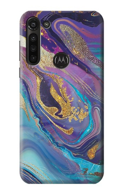 S3676 Pierre de marbre abstraite colorée Etui Coque Housse pour Motorola Moto G8 Power