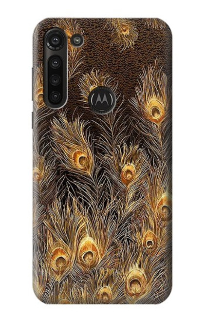 S3691 Plume de paon d'or Etui Coque Housse pour Motorola Moto G8 Power