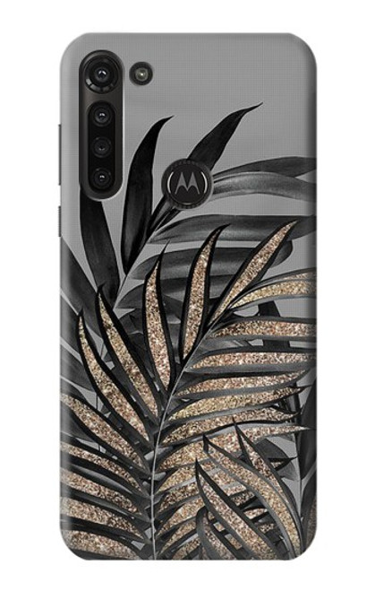 S3692 Feuilles de palmier gris noir Etui Coque Housse pour Motorola Moto G8 Power
