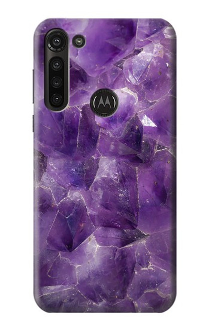 S3713 Graphique violet améthyste à quartz imprimé Etui Coque Housse pour Motorola Moto G8 Power