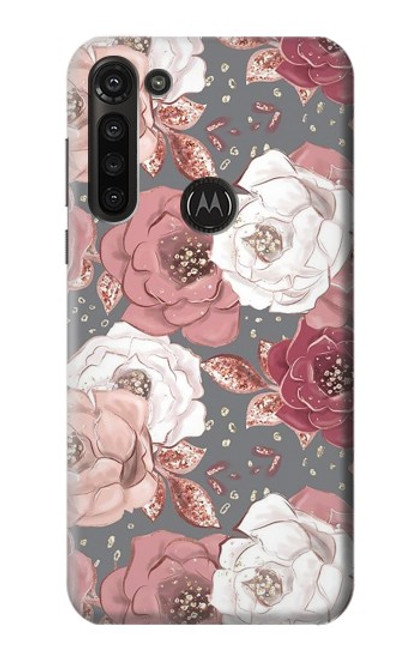 S3716 Motif floral rose Etui Coque Housse pour Motorola Moto G8 Power