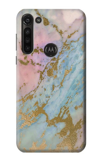 S3717 Imprimé graphique en marbre bleu pastel or rose Etui Coque Housse pour Motorola Moto G8 Power