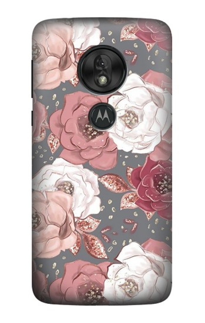 S3716 Motif floral rose Etui Coque Housse pour Motorola Moto G7 Play