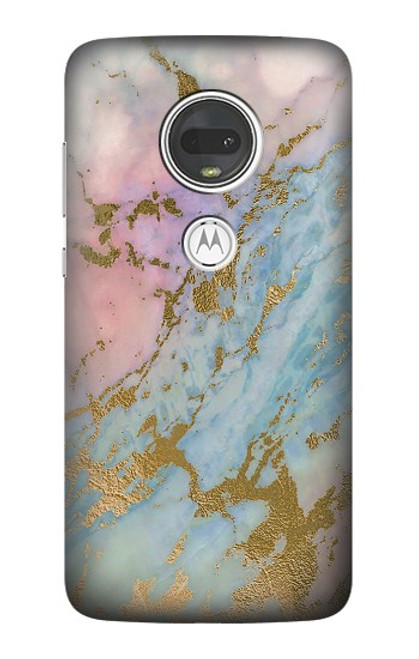 S3717 Imprimé graphique en marbre bleu pastel or rose Etui Coque Housse pour Motorola Moto G7, Moto G7 Plus