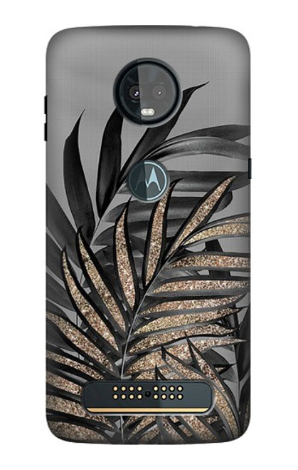 S3692 Feuilles de palmier gris noir Etui Coque Housse pour Motorola Moto Z3, Z3 Play