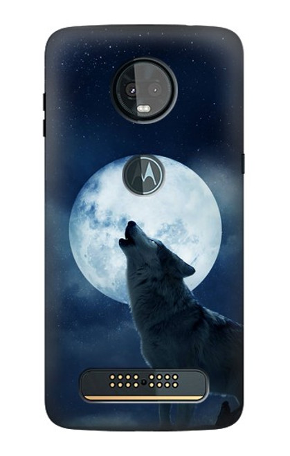 S3693 Pleine lune du loup blanc sinistre Etui Coque Housse pour Motorola Moto Z3, Z3 Play