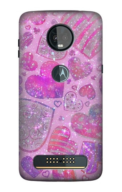 S3710 Coeur d'amour rose Etui Coque Housse pour Motorola Moto Z3, Z3 Play