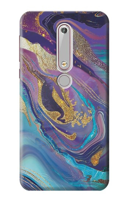 S3676 Pierre de marbre abstraite colorée Etui Coque Housse pour Nokia 6.1, Nokia 6 2018
