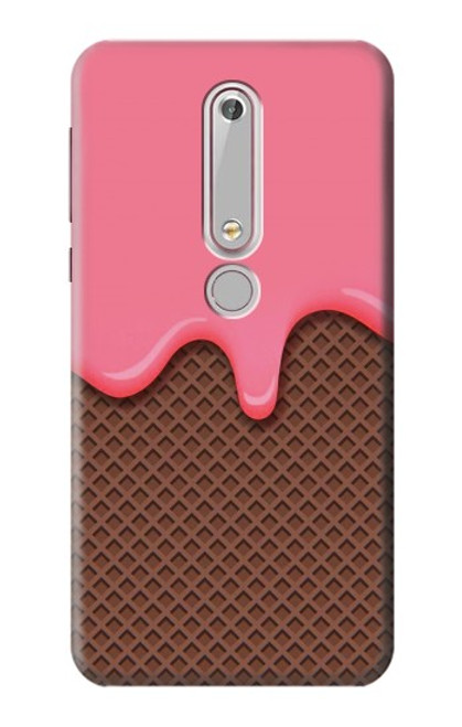 S3754 Cornet de crème glacée à la fraise Etui Coque Housse pour Nokia 6.1, Nokia 6 2018