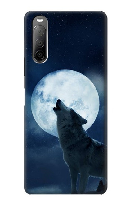 S3693 Pleine lune du loup blanc sinistre Etui Coque Housse pour Sony Xperia 10 II