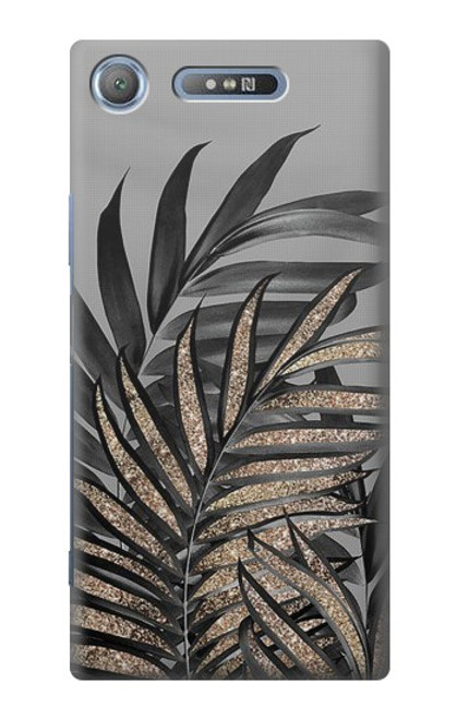 S3692 Feuilles de palmier gris noir Etui Coque Housse pour Sony Xperia XZ1