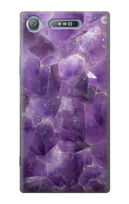 S3713 Graphique violet améthyste à quartz imprimé Etui Coque Housse pour Sony Xperia XZ1