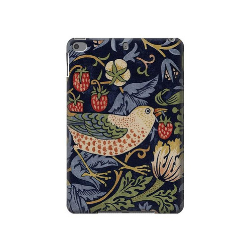 S3791 William Morris Strawberry Thief Fabric Etui Coque Housse pour iPad mini 4, iPad mini 5, iPad mini 5 (2019)