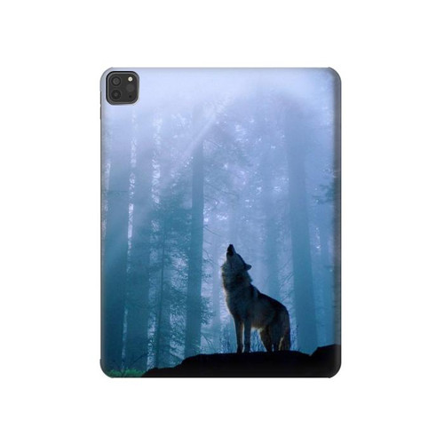 S0935 Loup Hurlant dans la forêt Etui Coque Housse pour iPad Pro 11 (2021,2020,2018, 3rd, 2nd, 1st)