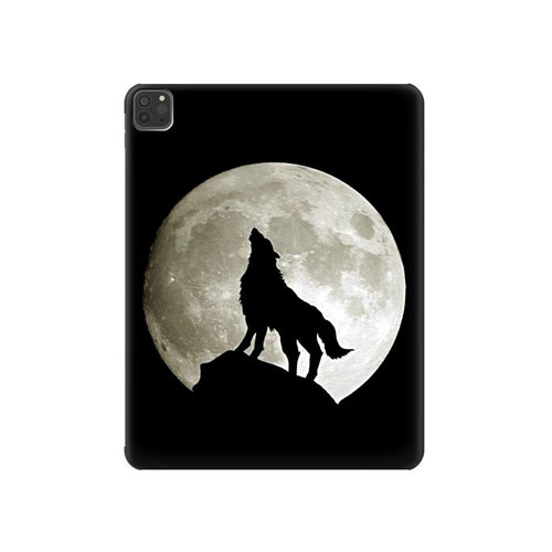 S1981 Loup hurlant à la lune Etui Coque Housse pour iPad Pro 11 (2021,2020,2018, 3rd, 2nd, 1st)