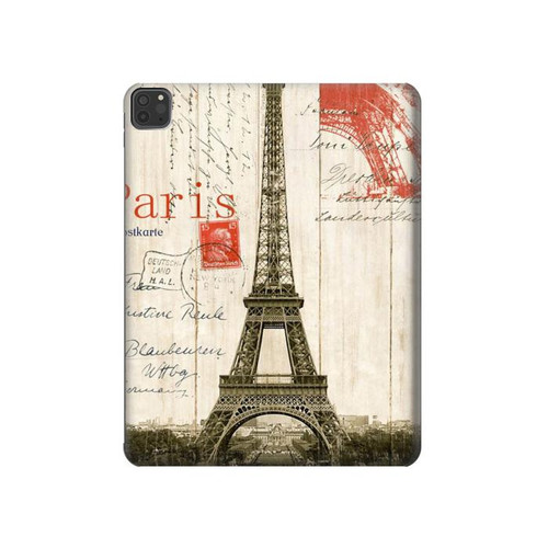 S2108 Tour Eiffel de Paris Carte postale Etui Coque Housse pour iPad Pro 11 (2021,2020,2018, 3rd, 2nd, 1st)