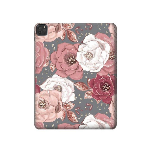 S3716 Motif floral rose Etui Coque Housse pour iPad Pro 11 (2021,2020,2018, 3rd, 2nd, 1st)