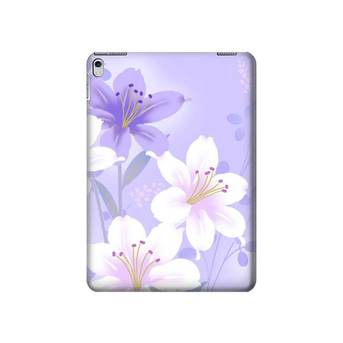 S2361 Fleurs blanches Violet Etui Coque Housse pour iPad 9.7 (2017,2018), iPad 6, iPad 5