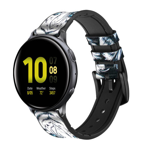 CA0032 Tigre blanc Bracelet de montre intelligente en cuir et silicone pour Samsung Galaxy Watch, Gear, Active