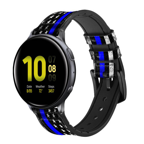 CA0632 Ligne Bleu mince Etats-Unis Bracelet de montre intelligente en cuir et silicone pour Samsung Galaxy Watch, Gear, Active