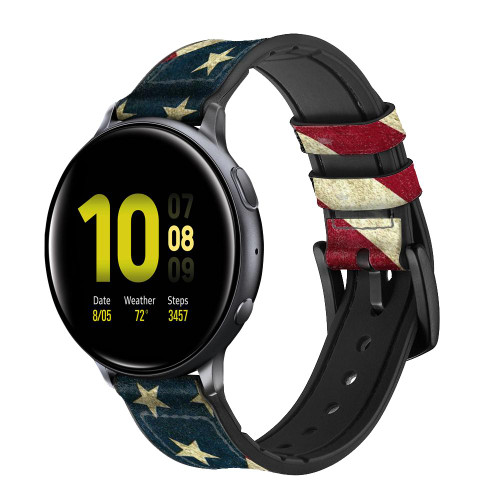 CA0655 Drapeau national des États-Unis Bracelet de montre intelligente en cuir et silicone pour Samsung Galaxy Watch, Gear, Active