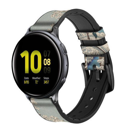 CA0666 Utagawa Hiroshige Tambour Pont Yuhi Hill à Meguro Bracelet de montre intelligente en cuir et silicone pour Samsung Galaxy Watch, Gear, Active