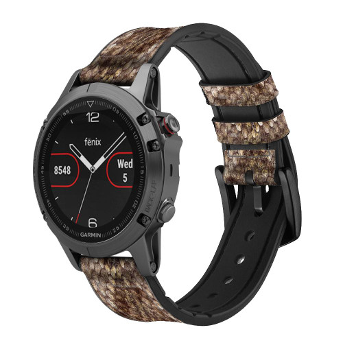CA0481 Rattle Serpent Imprimé graphique Peau Bracelet de montre intelligente en cuir et silicone pour Garmin Smartwatch