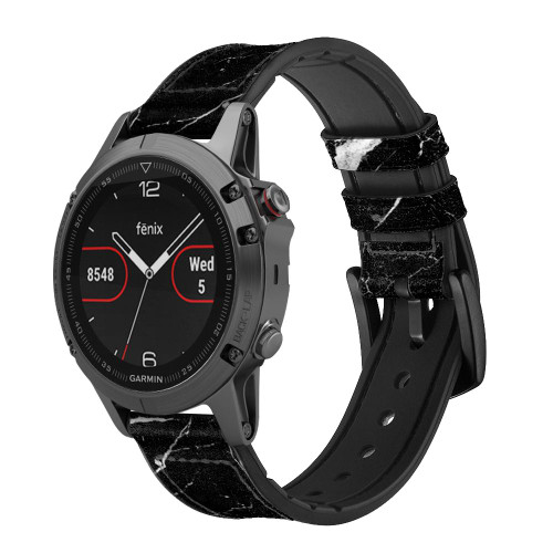 CA0490 Noir Marbre imprimé graphique Bracelet de montre intelligente en cuir et silicone pour Garmin Smartwatch