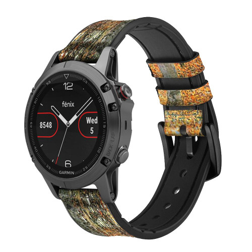 CA0686 Gustav Klimt Bouleau Forêt Bracelet de montre intelligente en cuir et silicone pour Garmin Smartwatch