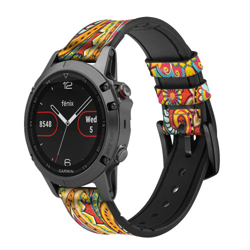 CA0705 Floral Paisley Seamless Bracelet de montre intelligente en cuir et silicone pour Garmin Smartwatch