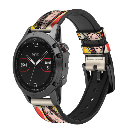 CA0729 Carte Reine Coeurs Bracelet de montre intelligente en cuir et silicone pour Garmin Smartwatch