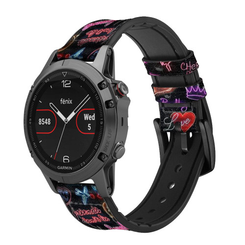 CA0731 Néon graphique millésimé Bracelet de montre intelligente en cuir et silicone pour Garmin Smartwatch