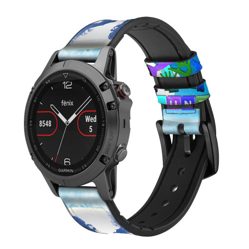 CA0765 Bénévoles le monde Faire tourner Bracelet de montre intelligente en cuir et silicone pour Garmin Smartwatch