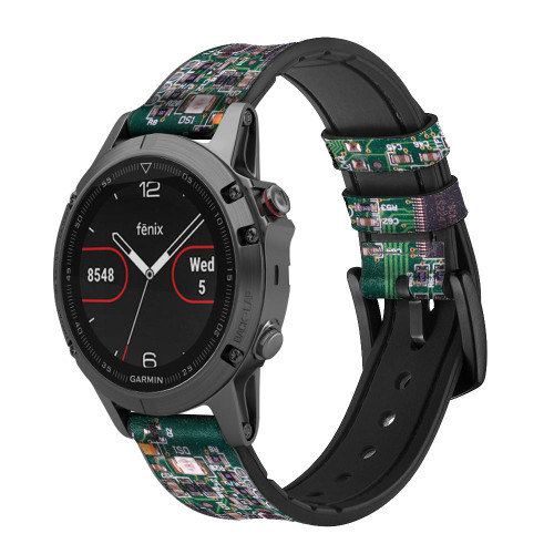 CA0808 Electronique Circuit Board graphique Bracelet de montre intelligente en cuir et silicone pour Garmin Smartwatch