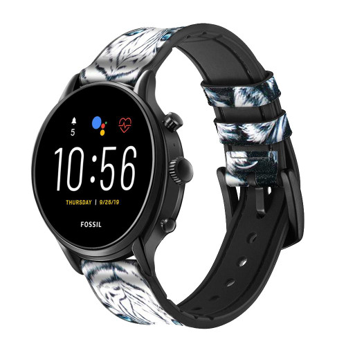 CA0032 Tigre blanc Bracelet de montre intelligente en cuir et silicone pour Fossil Smartwatch