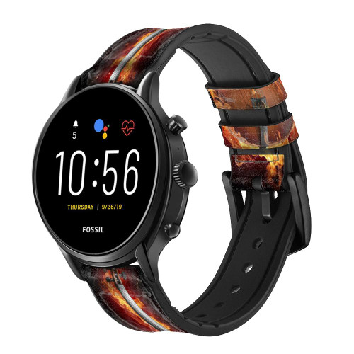 CA0113 Violon feu Bracelet de montre intelligente en cuir et silicone pour Fossil Smartwatch