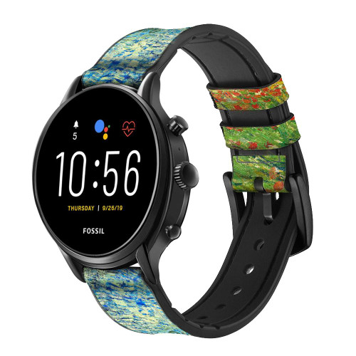 CA0403 Champ de coquelicots Vincent Van Gogh Bracelet de montre intelligente en cuir et silicone pour Fossil Smartwatch