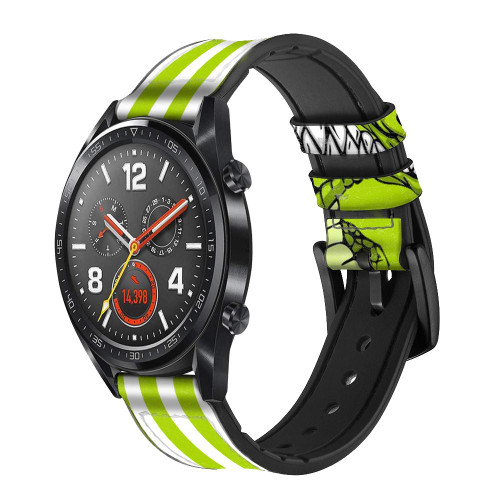 CA0268 Crocodile vert drôle d'alligator Bracelet de montre intelligente en cuir et silicone pour Wristwatch Smartwatch