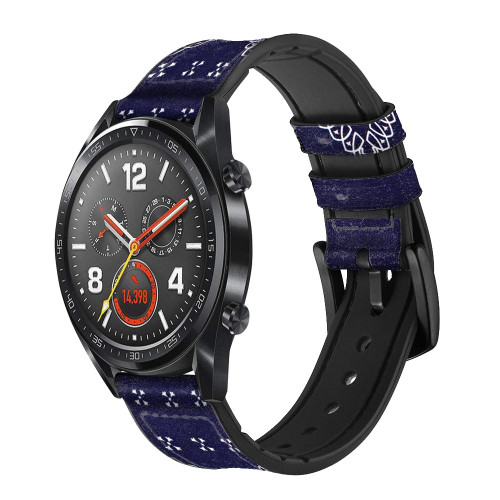 CA0670 Marine Bleu Bandana Motif Bracelet de montre intelligente en cuir et silicone pour Wristwatch Smartwatch