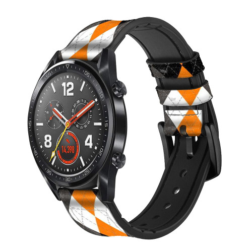 CA0722 Noir Orange Blanc Argyle Plaid Bracelet de montre intelligente en cuir et silicone pour Wristwatch Smartwatch