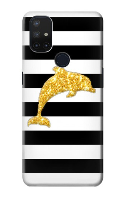 S2882 Noir et blanc rayé Dauphin d'or Etui Coque Housse pour OnePlus Nord N10 5G