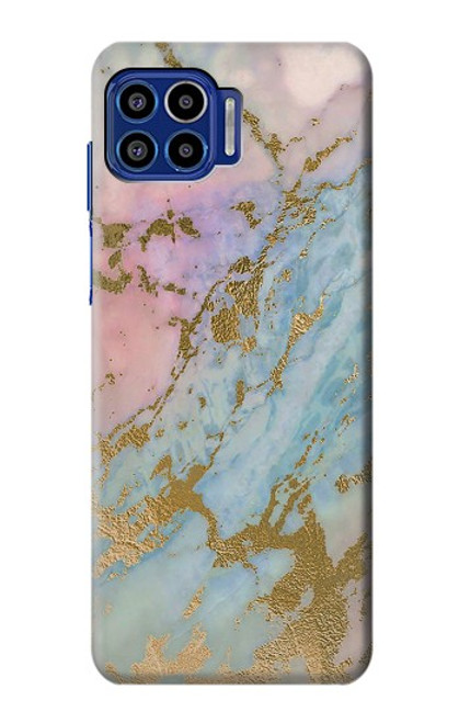 S3717 Imprimé graphique en marbre bleu pastel or rose Etui Coque Housse pour Motorola One 5G