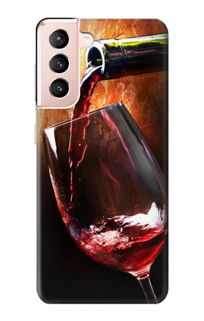 S2396 Rouge Bouteille de vin et le verre Etui Coque Housse pour Samsung Galaxy S21 5G