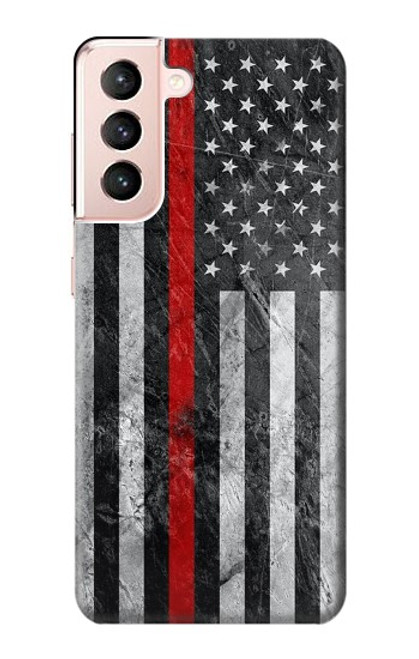 S3687 Drapeau américain de pompier mince ligne rouge Etui Coque Housse pour Samsung Galaxy S21 5G