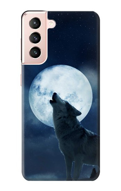 S3693 Pleine lune du loup blanc sinistre Etui Coque Housse pour Samsung Galaxy S21 5G
